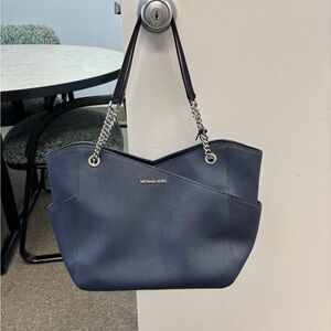 Michael Kors Navy Saffiano Chain-Handle Tote